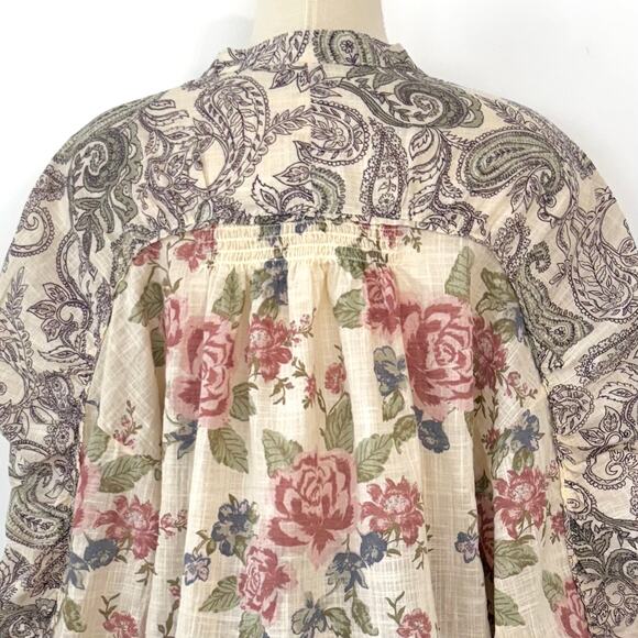 Free People Maraya Floral-Print Puff-Sleeve Top Blouse Button Down Shirt L - Picture 8 of 11